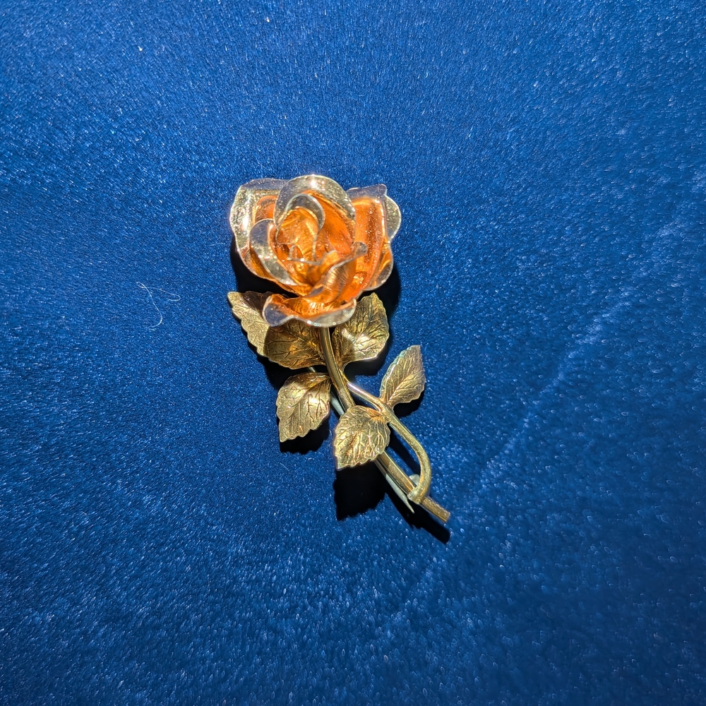 Gold-Tone Orange Rose Brooch Pin - Women's Jewelry